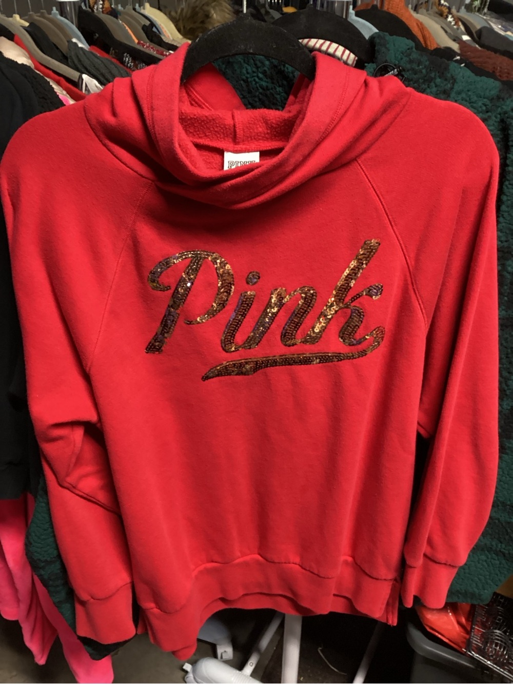 PINK Victoria's Secret Red Sequin Script Hoodie